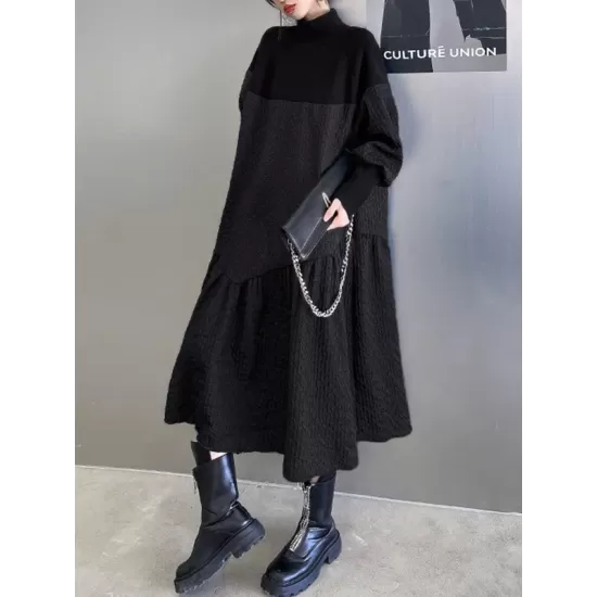 A-Line Long Sleeves Asymmetric Solid Color Split-Joint High-Neck Midi Dresses Sweater Dresses A-Line Long Sleeves Asymmetric Solid Color Split-Joint High-Neck Midi Dresses Sweater Dresses