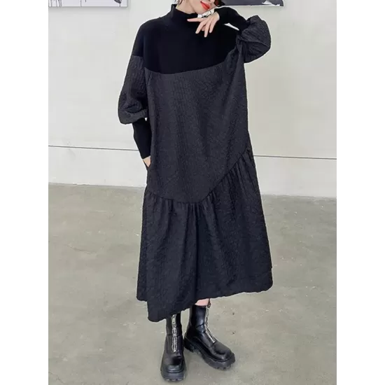 A-Line Long Sleeves Asymmetric Solid Color Split-Joint High-Neck Midi Dresses Sweater Dresses A-Line Long Sleeves Asymmetric Solid Color Split-Joint High-Neck Midi Dresses Sweater Dresses