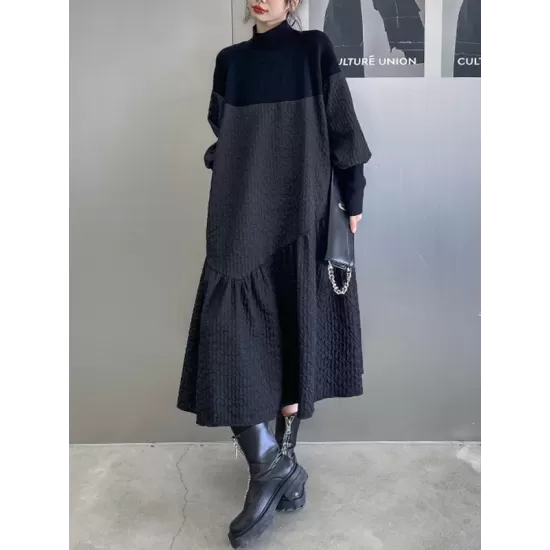A-Line Long Sleeves Asymmetric Solid Color Split-Joint High-Neck Midi Dresses Sweater Dresses A-Line Long Sleeves Asymmetric Solid Color Split-Joint High-Neck Midi Dresses Sweater Dresses