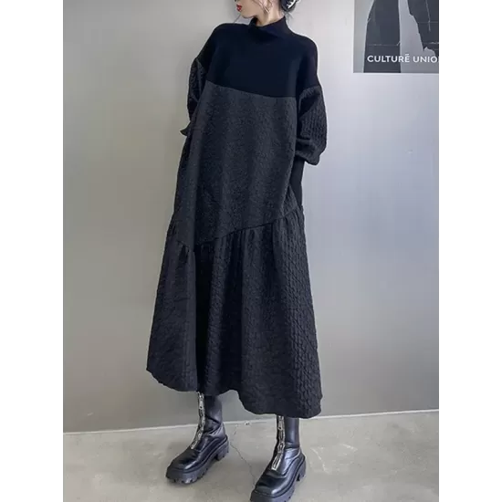 A-Line Long Sleeves Asymmetric Solid Color Split-Joint High-Neck Midi Dresses Sweater Dresses A-Line Long Sleeves Asymmetric Solid Color Split-Joint High-Neck Midi Dresses Sweater Dresses