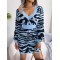 Split-Joint Tiger Skin Pattern High Waisted Long Sleeves V-Neck Sweater Dresses Mini Dresses