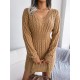 Solid Color High Waisted Long Sleeves V-Neck Sweater Dresses Mini Dresses Solid Color High Waisted Long Sleeves V-Neck Sweater Dresses Mini Dresses