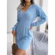 Solid Color High Waisted Long Sleeves V-Neck Sweater Dresses Mini Dresses Solid Color High Waisted Long Sleeves V-Neck Sweater Dresses Mini Dresses