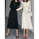 Ruffled Solid Color Long Sleeves Loose Round-Neck Sweater Dresses Midi Dresses Ruffled Solid Color Long Sleeves Loose Round-Neck Sweater Dresses Midi Dresses
