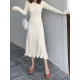 Ruffled Solid Color Long Sleeves Loose Round-Neck Sweater Dresses Midi Dresses Ruffled Solid Color Long Sleeves Loose Round-Neck Sweater Dresses Midi Dresses