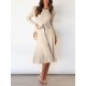 Solid Color Tied Waist High Waisted Long Sleeves Round-Neck Sweater Dresses Midi Dresses Solid Color Tied Waist High Waisted Long Sleeves Round-Neck Sweater Dresses Midi Dresses