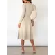 Solid Color Tied Waist High Waisted Long Sleeves Round-Neck Sweater Dresses Midi Dresses Solid Color Tied Waist High Waisted Long Sleeves Round-Neck Sweater Dresses Midi Dresses
