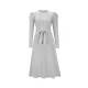 Solid Color Tied Waist High Waisted Long Sleeves Round-Neck Sweater Dresses Midi Dresses Solid Color Tied Waist High Waisted Long Sleeves Round-Neck Sweater Dresses Midi Dresses