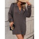 Split-Joint Loose Puff Sleeves Lapel Sweater Dresses Mini Dresses Split-Joint Loose Puff Sleeves Lapel Sweater Dresses Mini Dresses