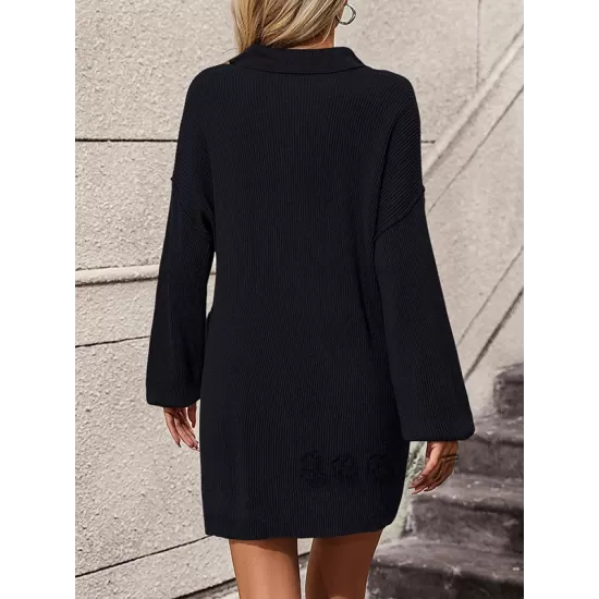 Split-Joint Loose Puff Sleeves Lapel Sweater Dresses Mini Dresses Split-Joint Loose Puff Sleeves Lapel Sweater Dresses Mini Dresses