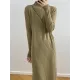 Fringed Solid Color Long Sleeves Loose Mock Neck Sweater Dresses Midi Dresses Fringed Solid Color Long Sleeves Loose Mock Neck Sweater Dresses Midi Dresses