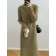 Fringed Solid Color Long Sleeves Loose Mock Neck Sweater Dresses Midi Dresses Fringed Solid Color Long Sleeves Loose Mock Neck Sweater Dresses Midi Dresses