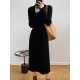 Fringed Solid Color Long Sleeves Loose Mock Neck Sweater Dresses Midi Dresses Fringed Solid Color Long Sleeves Loose Mock Neck Sweater Dresses Midi Dresses