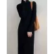 Fringed Solid Color Long Sleeves Loose Mock Neck Sweater Dresses Midi Dresses Fringed Solid Color Long Sleeves Loose Mock Neck Sweater Dresses Midi Dresses