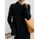 Fringed Solid Color Long Sleeves Loose Mock Neck Sweater Dresses Midi Dresses Fringed Solid Color Long Sleeves Loose Mock Neck Sweater Dresses Midi Dresses