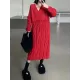 Solid Color Split-Joint Tasseled Long Sleeves Loose V-Neck Sweater Dresses Midi Dresses Solid Color Split-Joint Tasseled Long Sleeves Loose V-Neck Sweater Dresses Midi Dresses