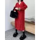 Solid Color Split-Joint Tasseled Long Sleeves Loose V-Neck Sweater Dresses Midi Dresses Solid Color Split-Joint Tasseled Long Sleeves Loose V-Neck Sweater Dresses Midi Dresses