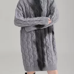 Contrast Color Long Sleeves Loose High Neck Sweater Dresses Mini Dresses