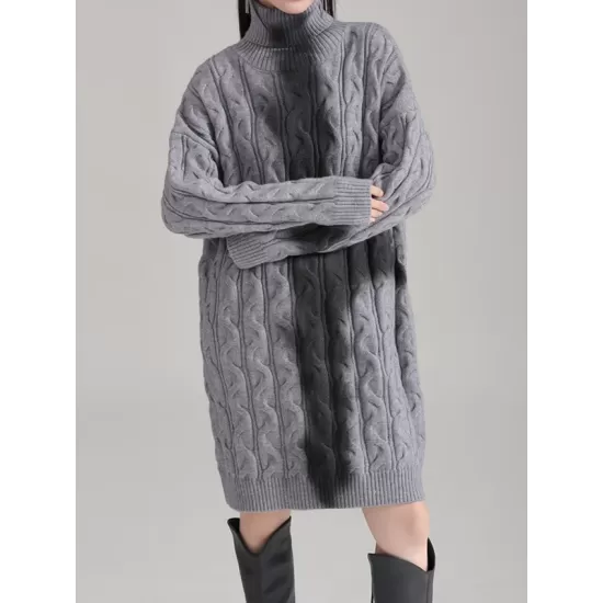 Contrast Color Long Sleeves Loose High Neck Sweater Dresses Mini Dresses Contrast Color Long Sleeves Loose High Neck Sweater Dresses Mini Dresses