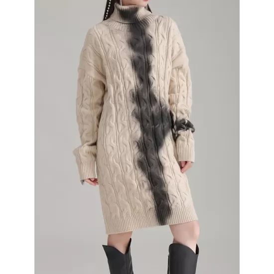 Contrast Color Long Sleeves Loose High Neck Sweater Dresses Mini Dresses Contrast Color Long Sleeves Loose High Neck Sweater Dresses Mini Dresses