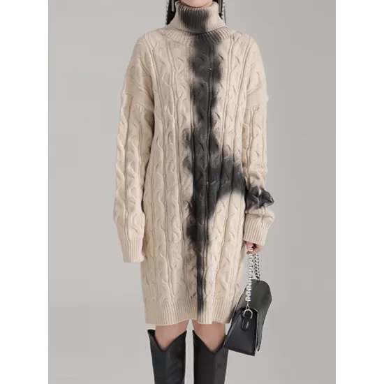 Contrast Color Long Sleeves Loose High Neck Sweater Dresses Mini Dresses Contrast Color Long Sleeves Loose High Neck Sweater Dresses Mini Dresses