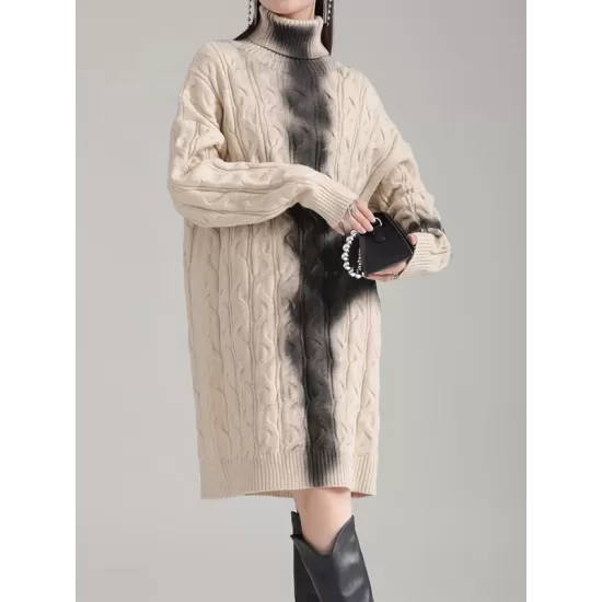 Contrast Color Long Sleeves Loose High Neck Sweater Dresses Mini Dresses Contrast Color Long Sleeves Loose High Neck Sweater Dresses Mini Dresses