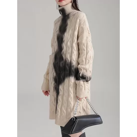 Contrast Color Long Sleeves Loose High Neck Sweater Dresses Mini Dresses Contrast Color Long Sleeves Loose High Neck Sweater Dresses Mini Dresses