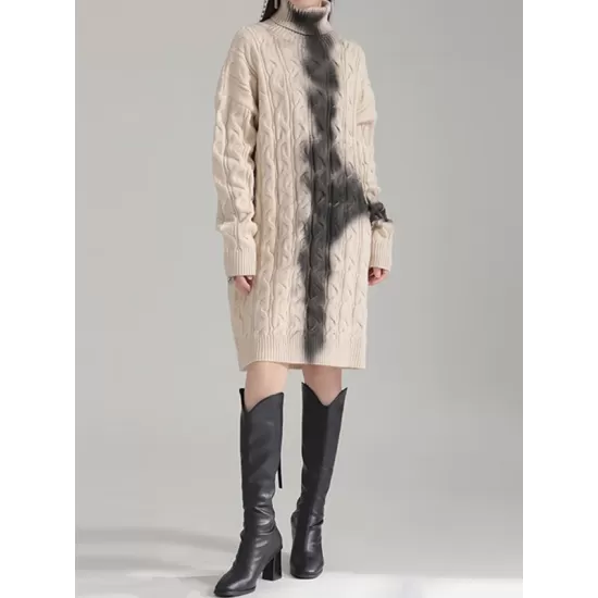 Contrast Color Long Sleeves Loose High Neck Sweater Dresses Mini Dresses Contrast Color Long Sleeves Loose High Neck Sweater Dresses Mini Dresses