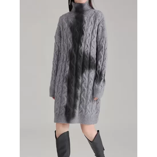 Contrast Color Long Sleeves Loose High Neck Sweater Dresses Mini Dresses Contrast Color Long Sleeves Loose High Neck Sweater Dresses Mini Dresses