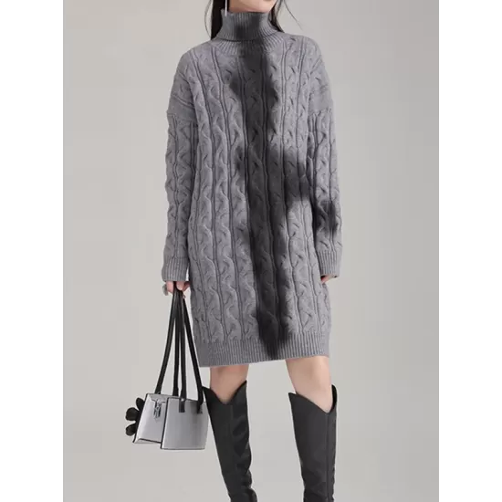Contrast Color Long Sleeves Loose High Neck Sweater Dresses Mini Dresses Contrast Color Long Sleeves Loose High Neck Sweater Dresses Mini Dresses