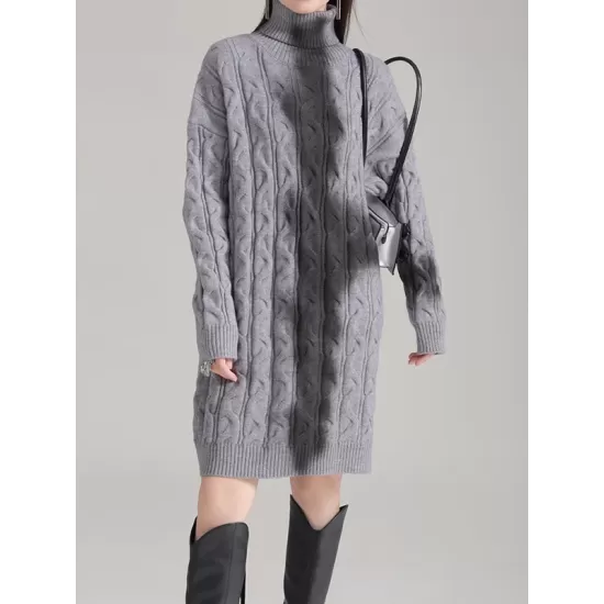 Contrast Color Long Sleeves Loose High Neck Sweater Dresses Mini Dresses Contrast Color Long Sleeves Loose High Neck Sweater Dresses Mini Dresses