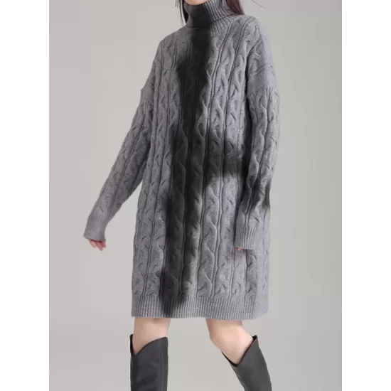 Contrast Color Long Sleeves Loose High Neck Sweater Dresses Mini Dresses Contrast Color Long Sleeves Loose High Neck Sweater Dresses Mini Dresses