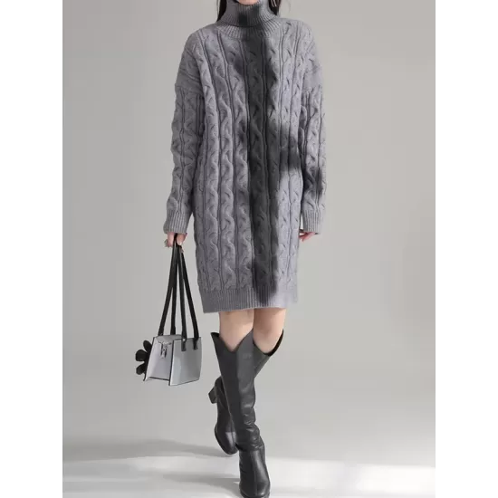 Contrast Color Long Sleeves Loose High Neck Sweater Dresses Mini Dresses Contrast Color Long Sleeves Loose High Neck Sweater Dresses Mini Dresses