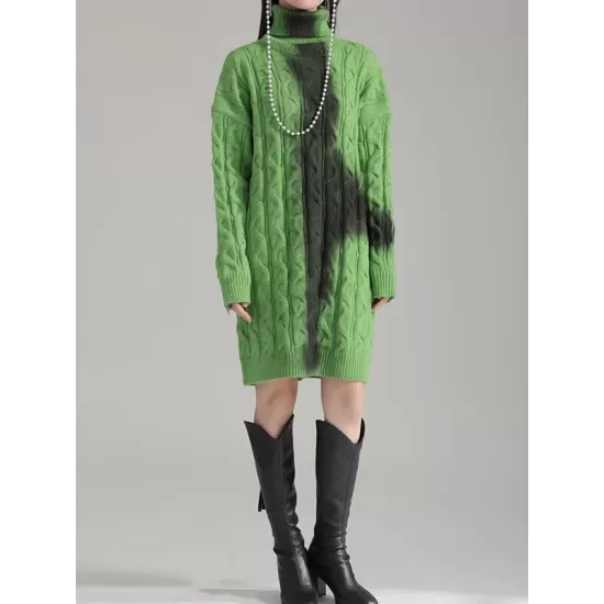 Contrast Color Long Sleeves Loose High Neck Sweater Dresses Mini Dresses Contrast Color Long Sleeves Loose High Neck Sweater Dresses Mini Dresses