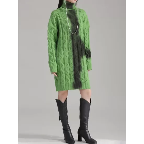 Contrast Color Long Sleeves Loose High Neck Sweater Dresses Mini Dresses Contrast Color Long Sleeves Loose High Neck Sweater Dresses Mini Dresses