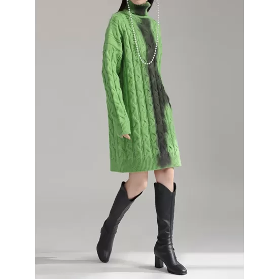 Contrast Color Long Sleeves Loose High Neck Sweater Dresses Mini Dresses Contrast Color Long Sleeves Loose High Neck Sweater Dresses Mini Dresses