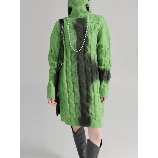 Contrast Color Long Sleeves Loose High Neck Sweater Dresses Mini Dresses Contrast Color Long Sleeves Loose High Neck Sweater Dresses Mini Dresses