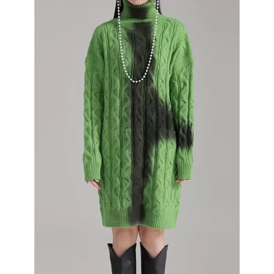 Contrast Color Long Sleeves Loose High Neck Sweater Dresses Mini Dresses Contrast Color Long Sleeves Loose High Neck Sweater Dresses Mini Dresses