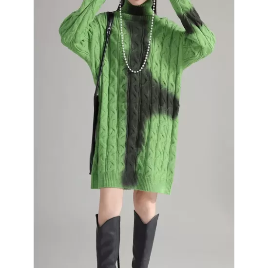 Contrast Color Long Sleeves Loose High Neck Sweater Dresses Mini Dresses Contrast Color Long Sleeves Loose High Neck Sweater Dresses Mini Dresses