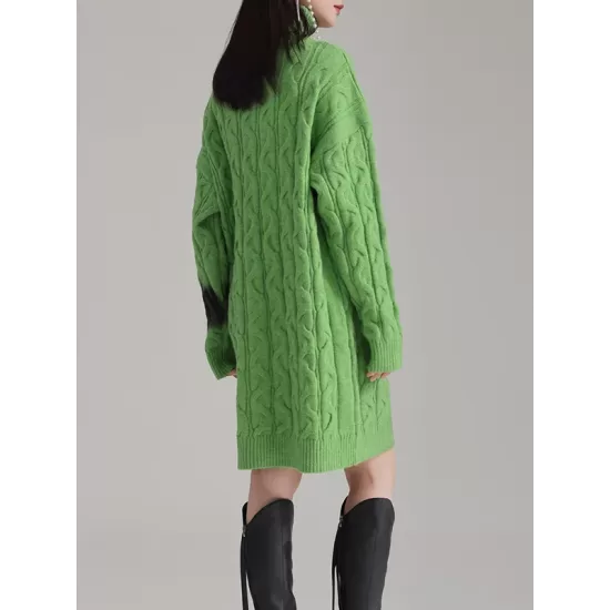 Contrast Color Long Sleeves Loose High Neck Sweater Dresses Mini Dresses Contrast Color Long Sleeves Loose High Neck Sweater Dresses Mini Dresses