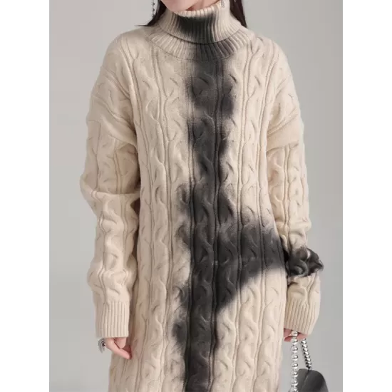 Contrast Color Long Sleeves Loose High Neck Sweater Dresses Mini Dresses Contrast Color Long Sleeves Loose High Neck Sweater Dresses Mini Dresses