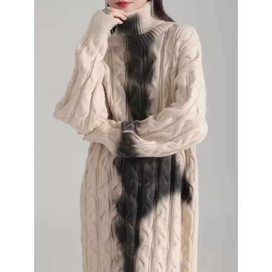 Contrast Color Long Sleeves Loose High Neck Sweater Dresses Mini Dresses Contrast Color Long Sleeves Loose High Neck Sweater Dresses Mini Dresses