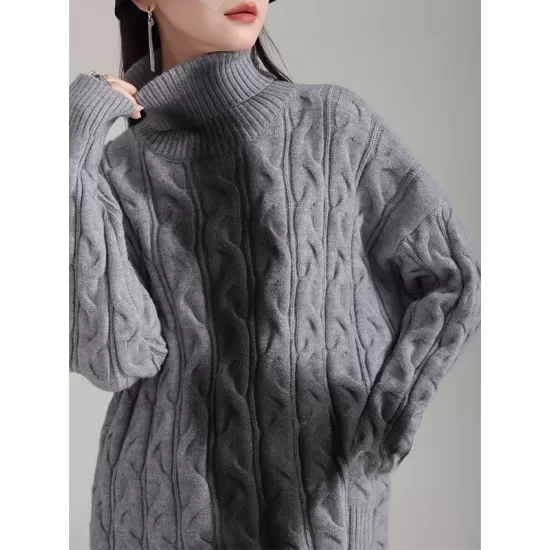 Contrast Color Long Sleeves Loose High Neck Sweater Dresses Mini Dresses Contrast Color Long Sleeves Loose High Neck Sweater Dresses Mini Dresses