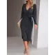 Asymmetric Solid Color Tied Waist High Waisted Long Sleeves Deep V-Neck Sweater Dresses Midi Dresses Asymmetric Solid Color Tied Waist High Waisted Long Sleeves Deep V-Neck Sweater Dresses Midi Dresses