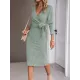 Asymmetric Solid Color Tied Waist High Waisted Long Sleeves Deep V-Neck Sweater Dresses Midi Dresses Asymmetric Solid Color Tied Waist High Waisted Long Sleeves Deep V-Neck Sweater Dresses Midi Dresses