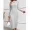 Solid Color Split-Joint Long Sleeves Skinny Round-Neck Sweater Dresses Midi Dresses
