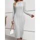 Solid Color Split-Joint Long Sleeves Skinny Round-Neck Sweater Dresses Midi Dresses Solid Color Split-Joint Long Sleeves Skinny Round-Neck Sweater Dresses Midi Dresses