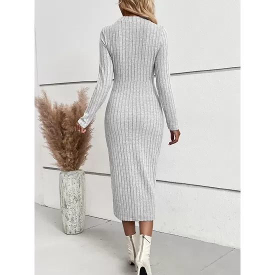 Solid Color Split-Joint Long Sleeves Skinny Round-Neck Sweater Dresses Midi Dresses Solid Color Split-Joint Long Sleeves Skinny Round-Neck Sweater Dresses Midi Dresses