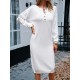 Buttoned Long Sleeves Loose Round-Neck Sweater Dresses Midi Dresses Buttoned Long Sleeves Loose Round-Neck Sweater Dresses Midi Dresses