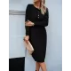 Buttoned Long Sleeves Loose Round-Neck Sweater Dresses Midi Dresses Buttoned Long Sleeves Loose Round-Neck Sweater Dresses Midi Dresses